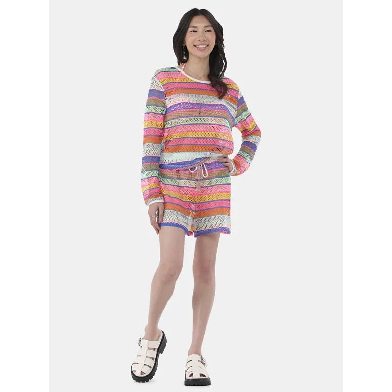 No Boundaries Women's Tie Front Crochet Shorts Coverup, Sizes XXS - XL | Walmart (US)