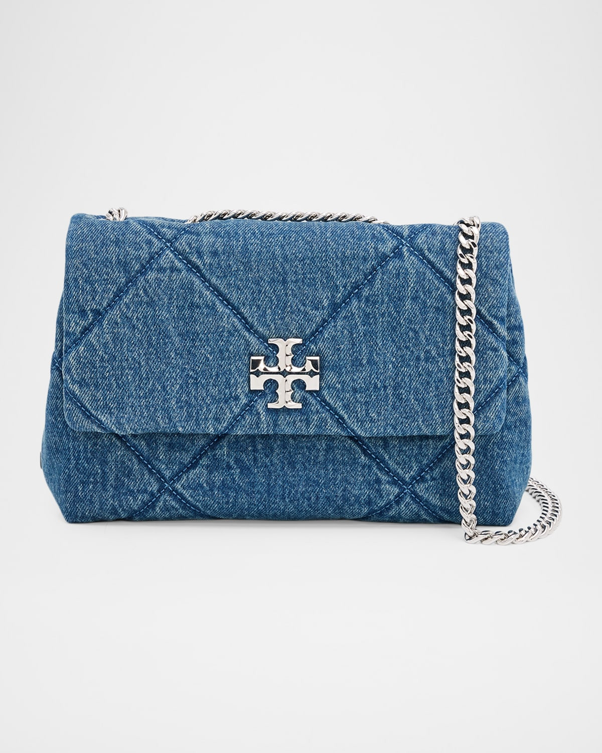 Kira Small Diamond-Quilted Denim Shoulder Bag | Neiman Marcus