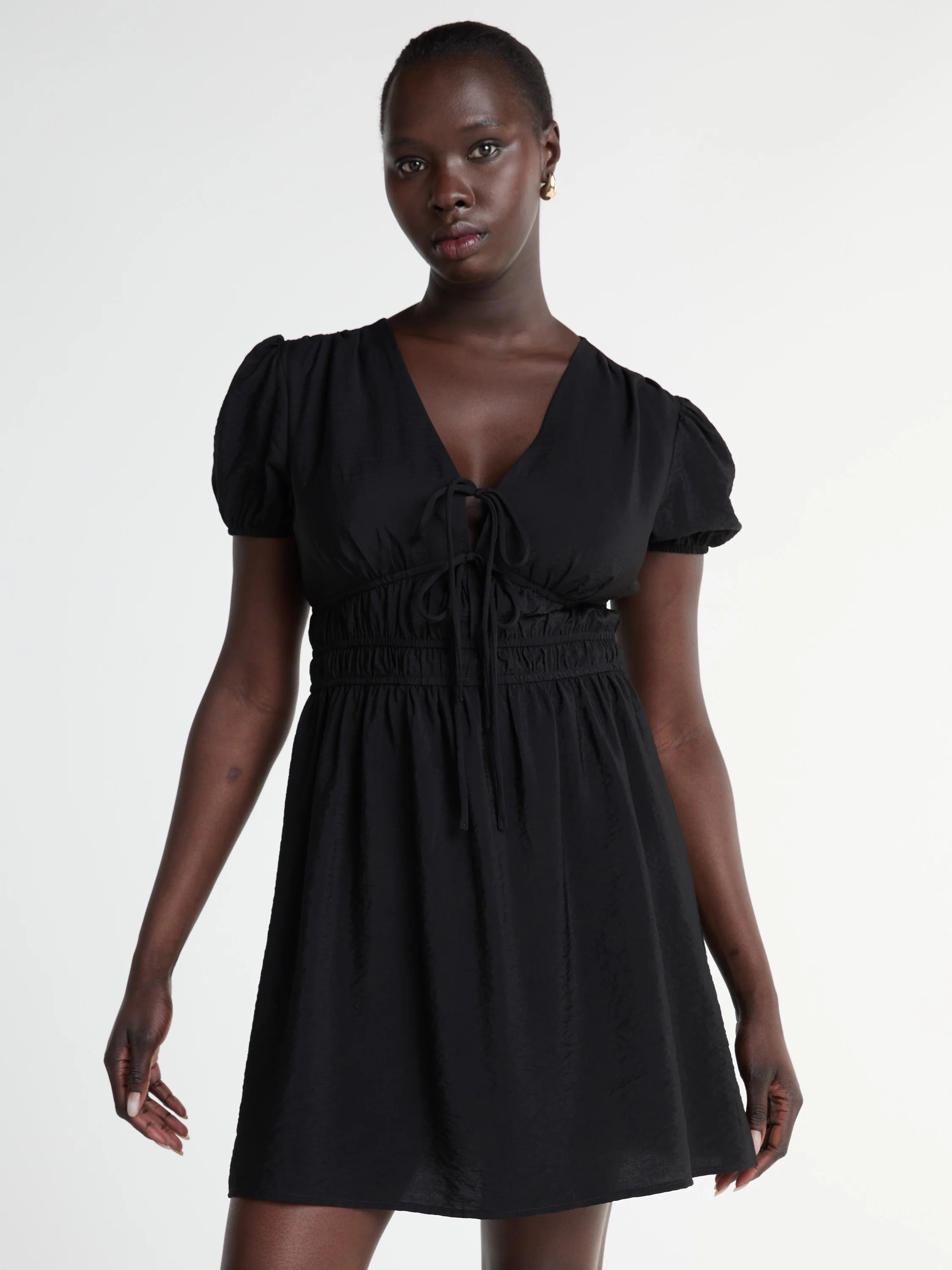 Scoop Women’s Mini Tie Dress with Puff Sleeves, Sizes XS-XXL | Walmart (US)