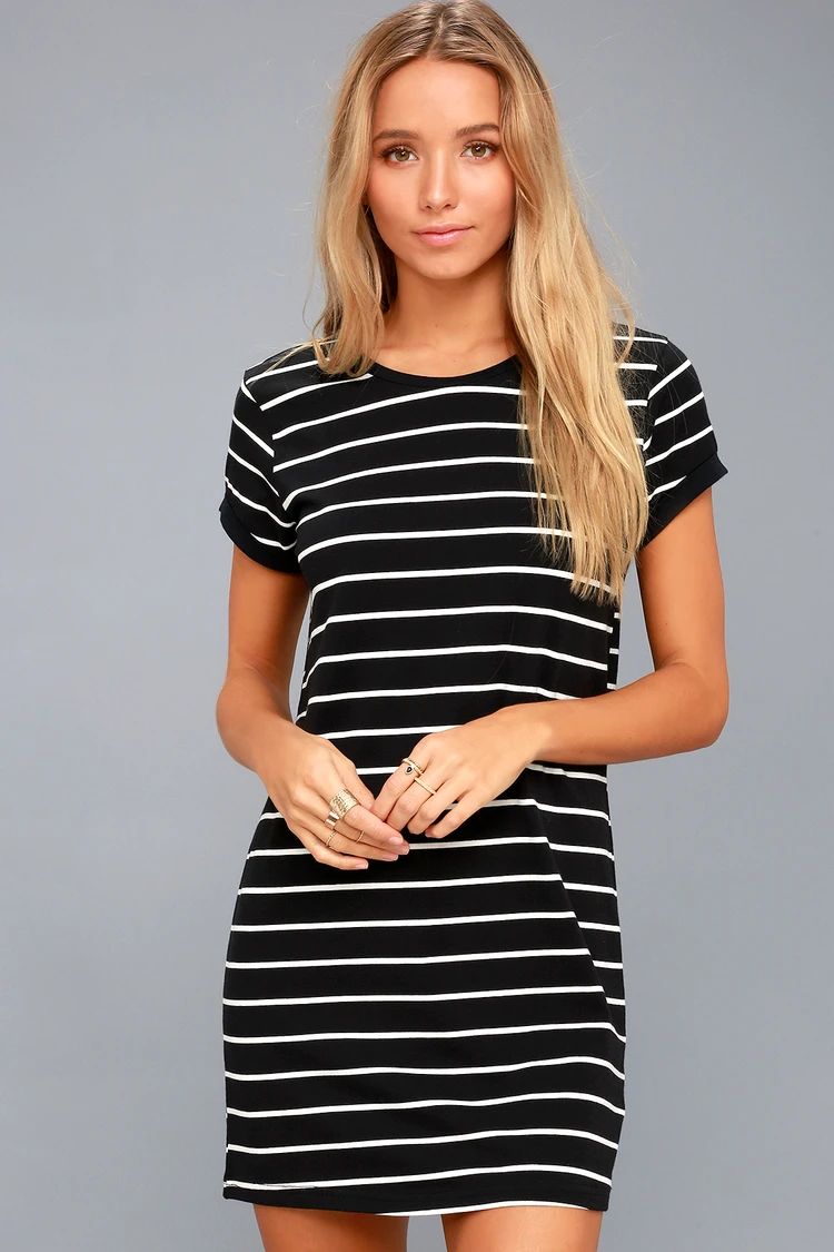 Cafe Society Black Striped Shirt Dress | Lulus (US)