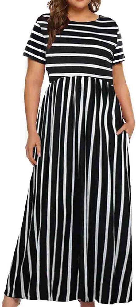 Kancystore Women's Short Sleeve Plus Size Maxi Dress with Pockets Loose Casual Summer Dresses | Amazon (US)