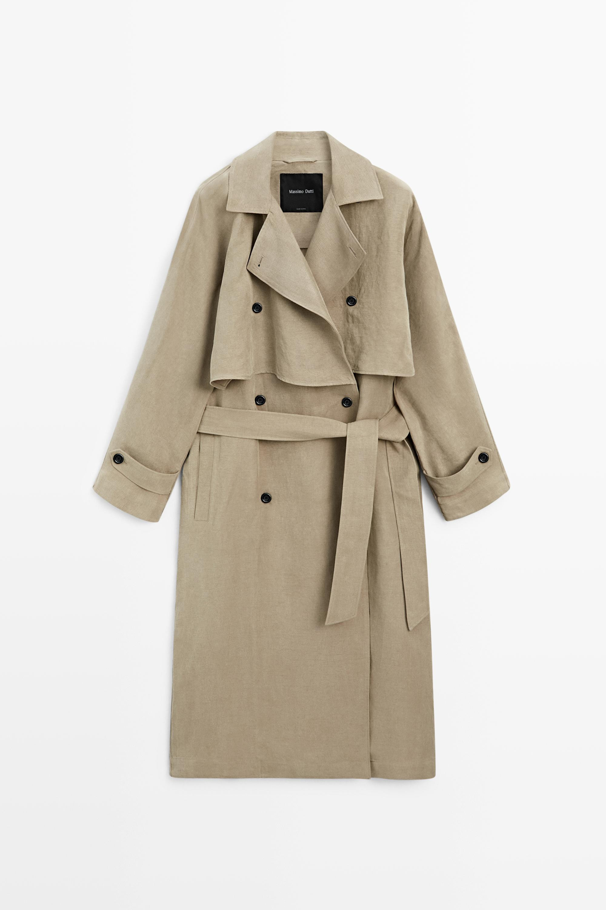 Manteau trench avec ceinture en lin | Massimo Dutti FR