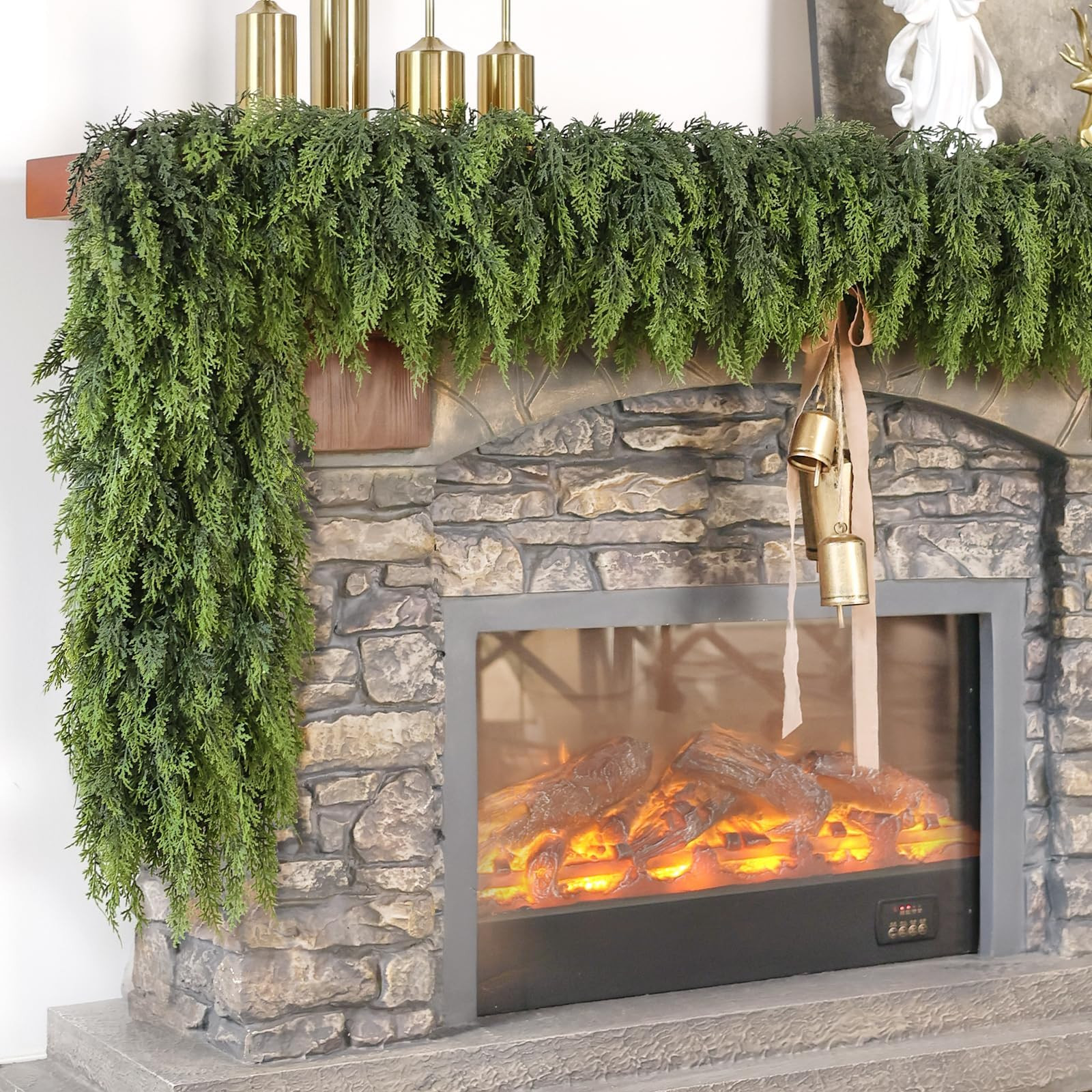 Christmas Cedar Garland - 6ft Artificial Cedar Garland Faux Lush Green Fake Pine Needles for Fire... | Amazon (US)