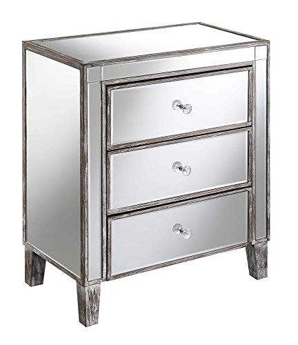 Convenience Concepts Gold Coast Large 3 Drawer Mirrored End Table, Weathered Gray / Mirror | Amazon (US)
