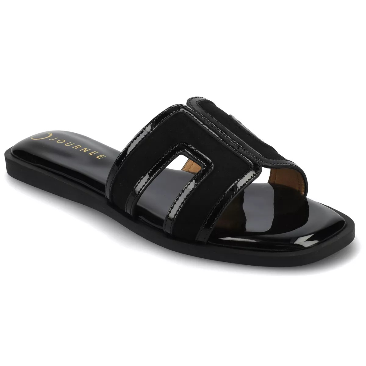 Journee Women's Primah Flat Sandals, Patent/Black 8.5 | Target