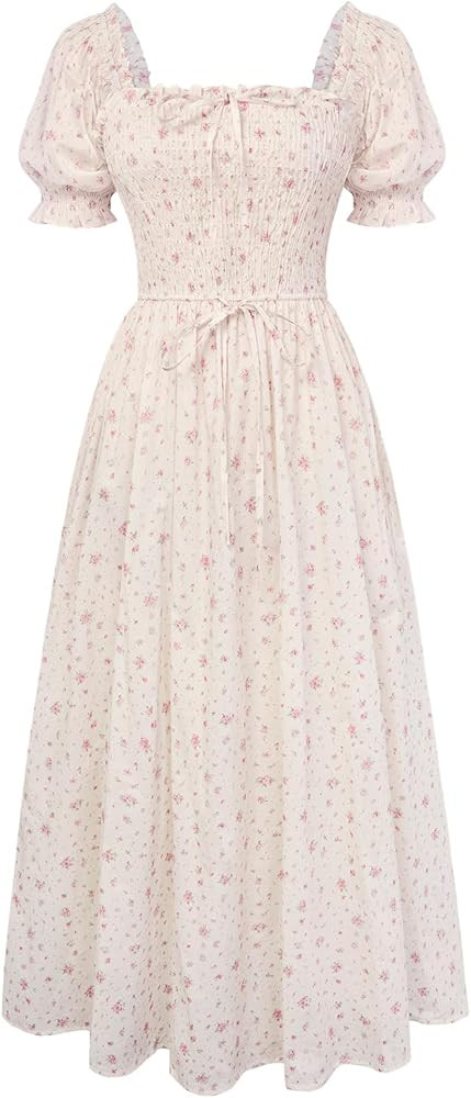 Scarlet Darkness Women 2026 Floral Dress Cottagecore Cotton Dresses Short Sleeve Square Neck Smoc... | Amazon (US)