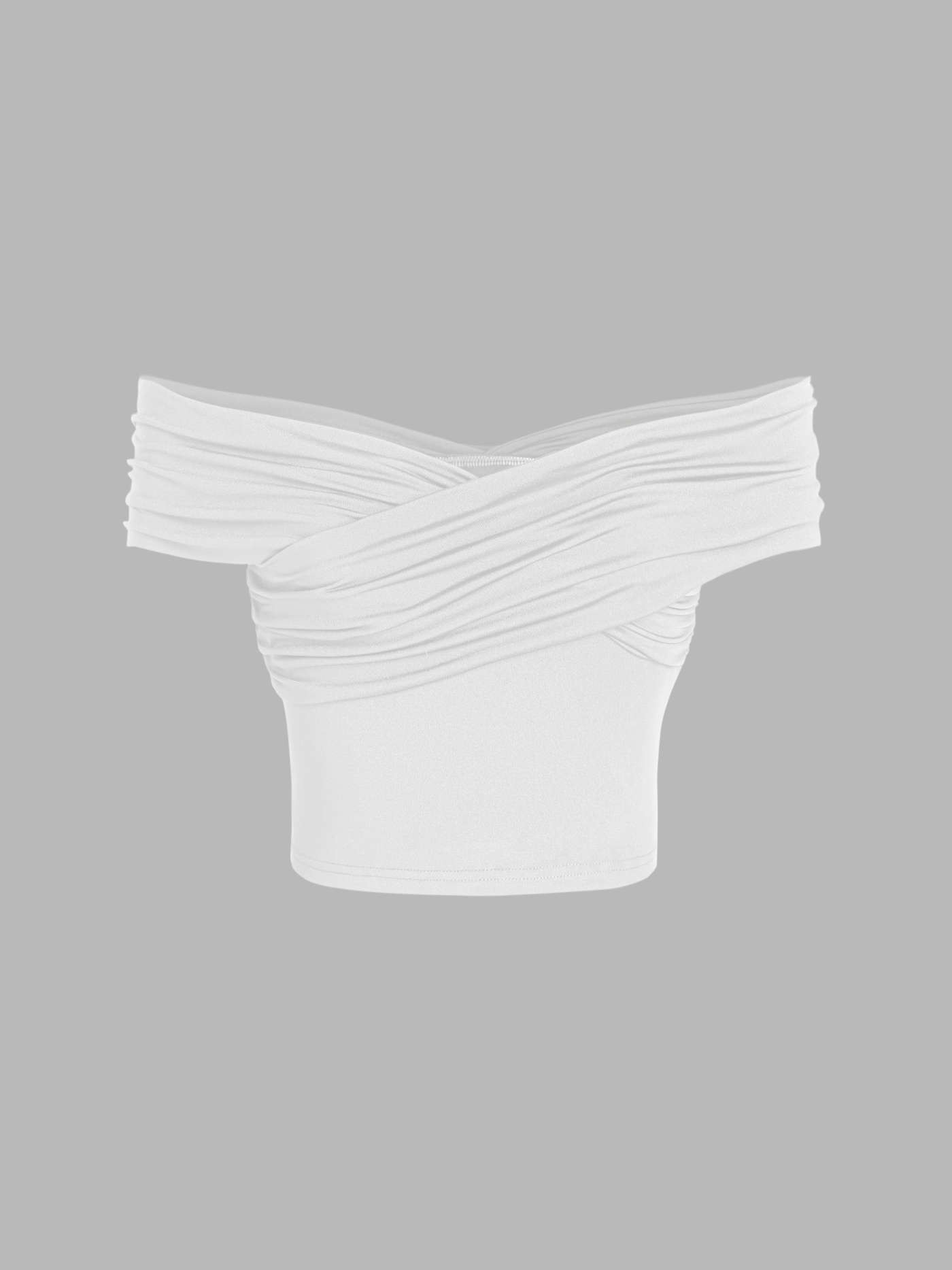 Schulterfreies Crop-Top mit Rüschen | Cider