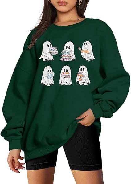 UNIQUEONE Halloween Sweatshirts for Women Ghost Reading Books Sweater Cute Spooky Bookish Shirt F... | Amazon (US)