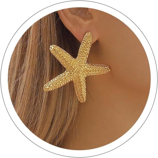 Gold Starfish Earrings Stud Silver Starfish Necklace for Women Gold Beachy Earrings Beach Necklac... | Amazon (US)