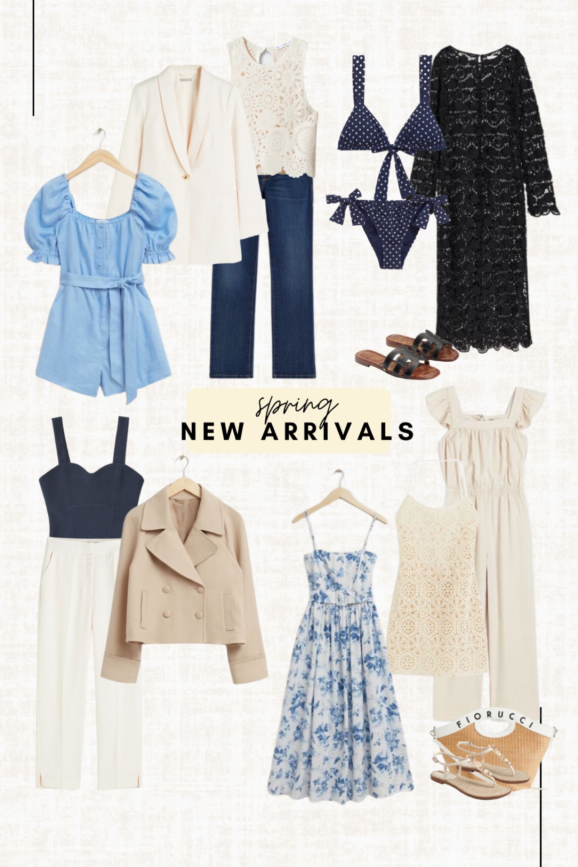 A selection of new work, casual and holiday arrivals! I’ll be making more collages per occassion but thought I’d do one new spring arrivals. Read the size guide/size reviews to pick the right size.

Leave a 🖤 to favorite this post and come back later to shop

#workwear #short trenchcoat #playsuit #high rise jeans #crochet dress #beach dress #floral print dress #jumpsuit #cream blazer #cream suit #bikini 