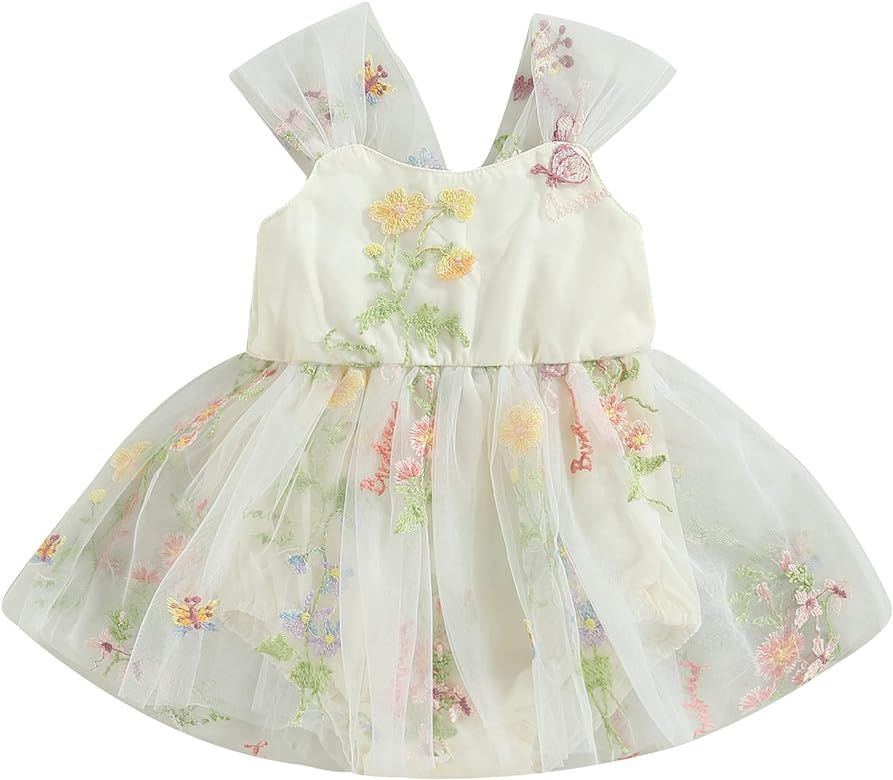 Kupretty Newborn Baby Girl Boho Romper Dress Embroidery Flower Lace Tutu Photography Outfits Prin... | Amazon (US)