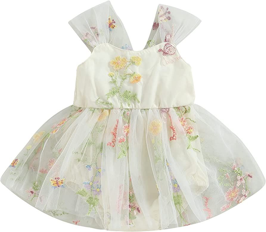 Kupretty Newborn Baby Girl Boho Romper Dress Embroidery Flower Lace Tutu Photography Outfits Prin... | Amazon (US)