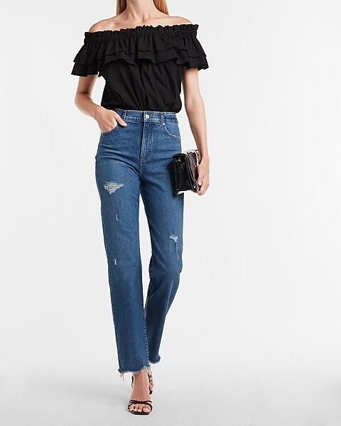 Ruffle Off The Shoulder Thong Bodysuit | Express