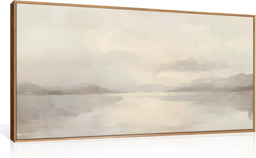 LHIUEM Large Abstract Neutral Beige Pastel Framed Canvas Wall Art,Modern Watercolor Lakes Wall De... | Amazon (US)