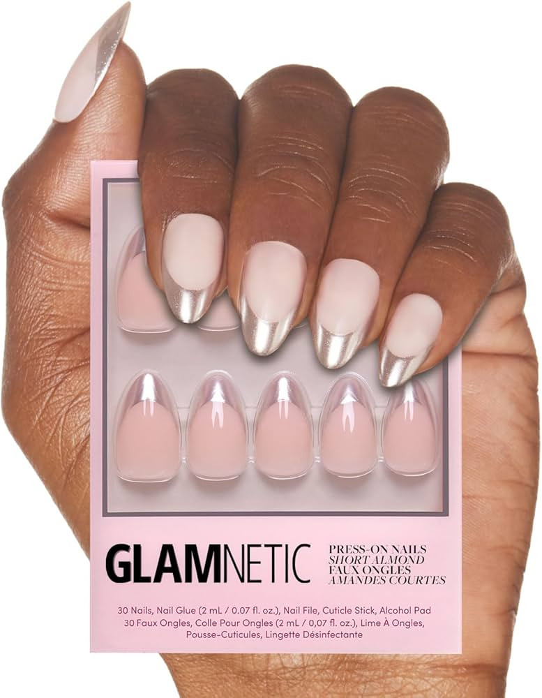 Glamnetic Press On Nails - Mirror Mirror | Trendy Short Almond Nails with Metallic Chrome Silver ... | Amazon (US)