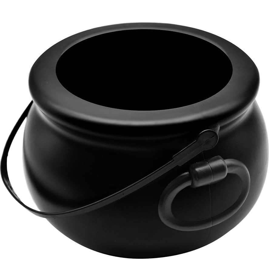 8" Plastic Black Cauldron Kettle Halloween Candy Bowl, Large Witch Cauldron Pot Bucket for Hallow... | Amazon (US)