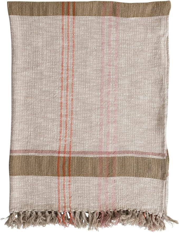 Creative Co-Op Woven Cotton and Linen Plaid Fringe Blanket Throw, Single, Multicolor | Amazon (US)
