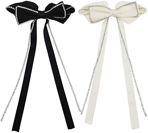 2 PACK Hair Bows Sparkly Rhinestone Tassel Hair Clips Barrettes Bowknot with Long Brocade Tassel ... | Amazon (US)