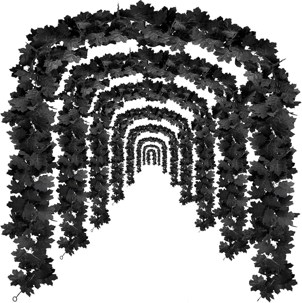 Black Leaf Garland, 4PCS Halloween Artificial Hanging Fall Leave Maple Vines, Fall Floral Garland... | Amazon (US)