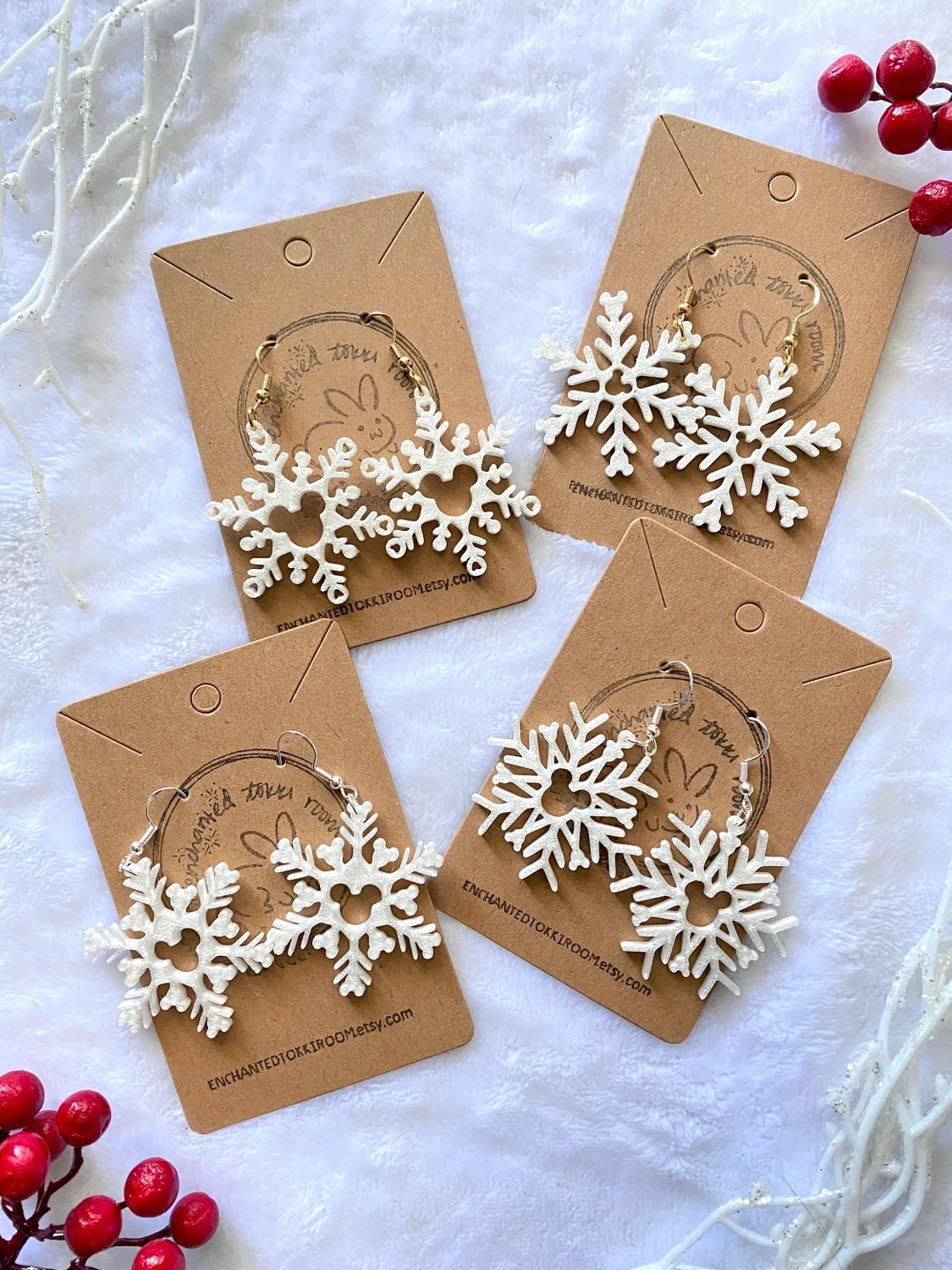 Mickey Mouse Snowflake Christmas Earrings 3D Printed Snowflake Earrings Handmade Xmas Holiday Ear... | Etsy (US)