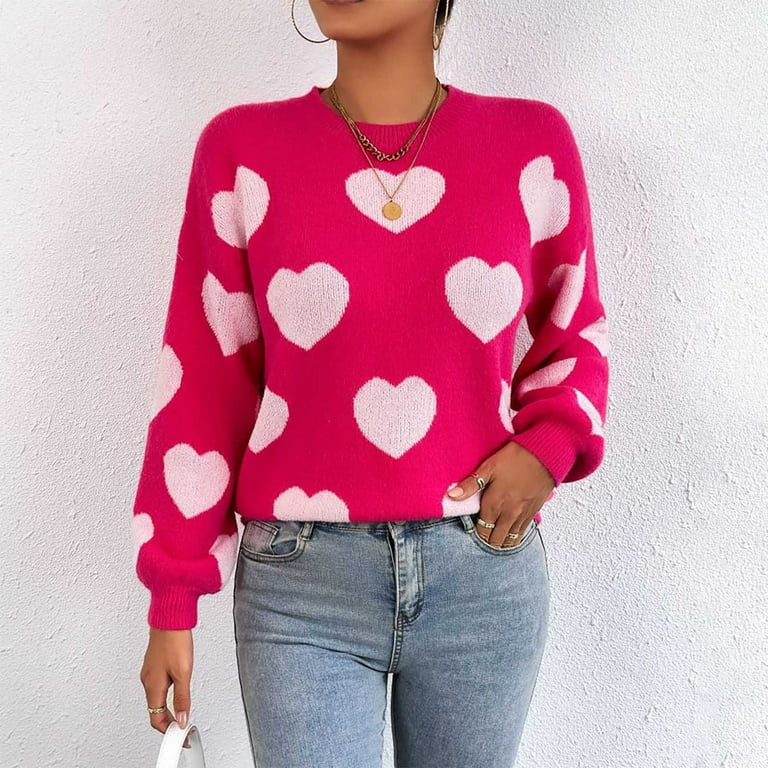 Aobny Pink Winter Womens Sweaters Valentine's Day Crew Neck Chunky Long Sleeve Pullover Going Out... | Walmart (US)