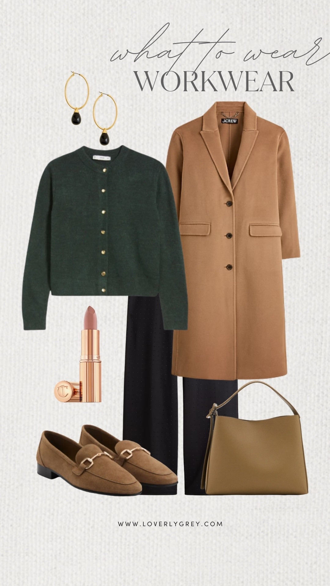 Loverly Grey, what to wear to work. A pair of black trousers, a green sweater, and a long J.Crew coat to stay warm. I’d add a pair of loafers, matching purse, and simple earrings to complete the look. Loverly Grey, what to wear, workwear 

#LTKSeasonal #LTKHoliday #LTKWorkwear