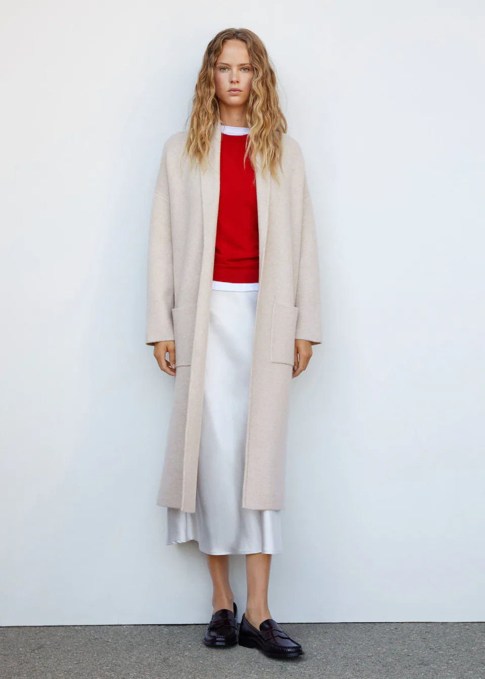 Oversized knitted coat with pockets | MANGO (US)