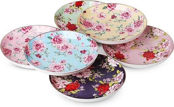 BTaT- Dessert Plates, Deep Plates, 8 inch, Set of 6, Porcelain Bone China, Appetizer Plates, Flor... | Amazon (US)