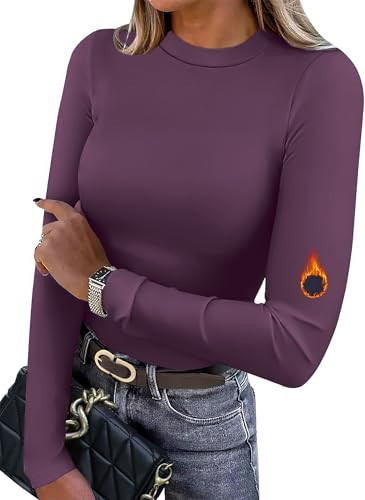 XIEERDUO Womens Long Sleeve Thermal Shirt Fleece Mock Neck Tops 2025 Fall Winter Fashion Outfits Purple XL | Amazon (US)