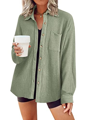 HOTOUCH Dressy Casual Oversized Button up Shirts Women Oversized Button Down Shirts with Pocket Light Green XL | Amazon (US)