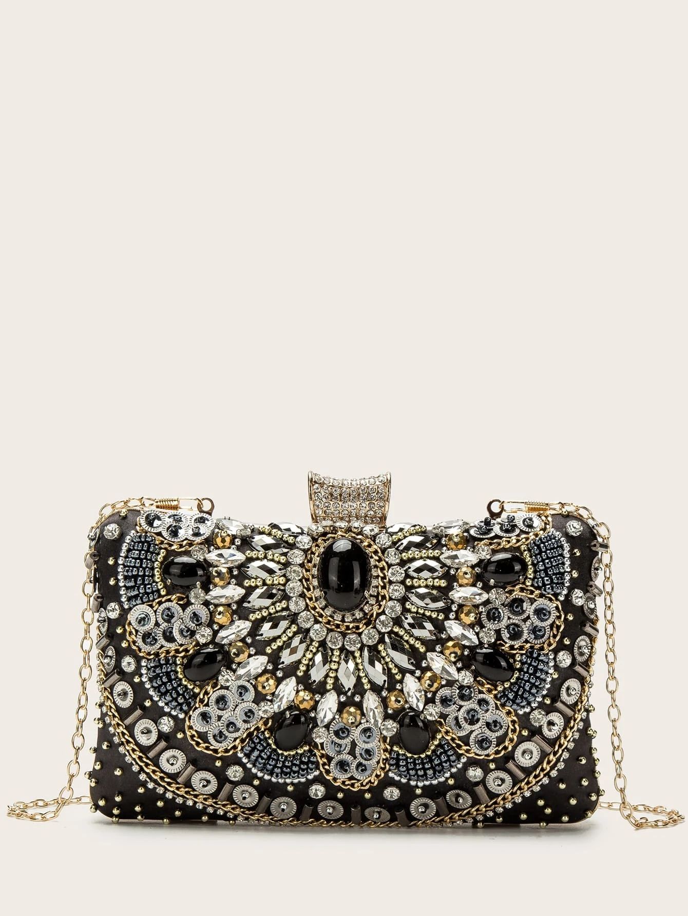 Rhinestone Decor Clip Top Chain Box Bag | SHEIN