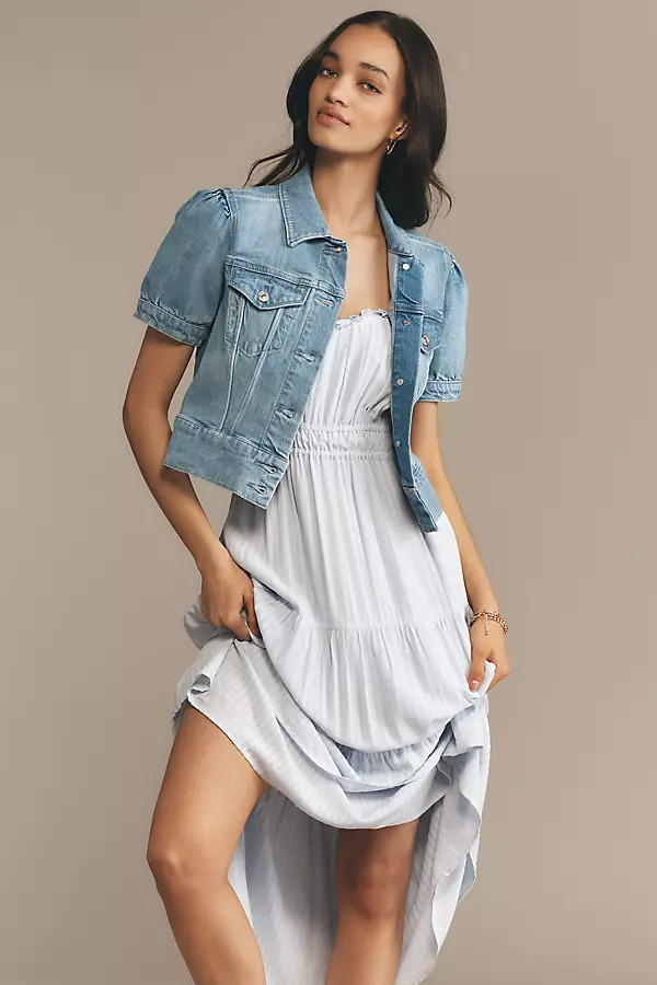 Kendra Short-Sleeve Cropped Denim Jacket | Anthropologie (US)