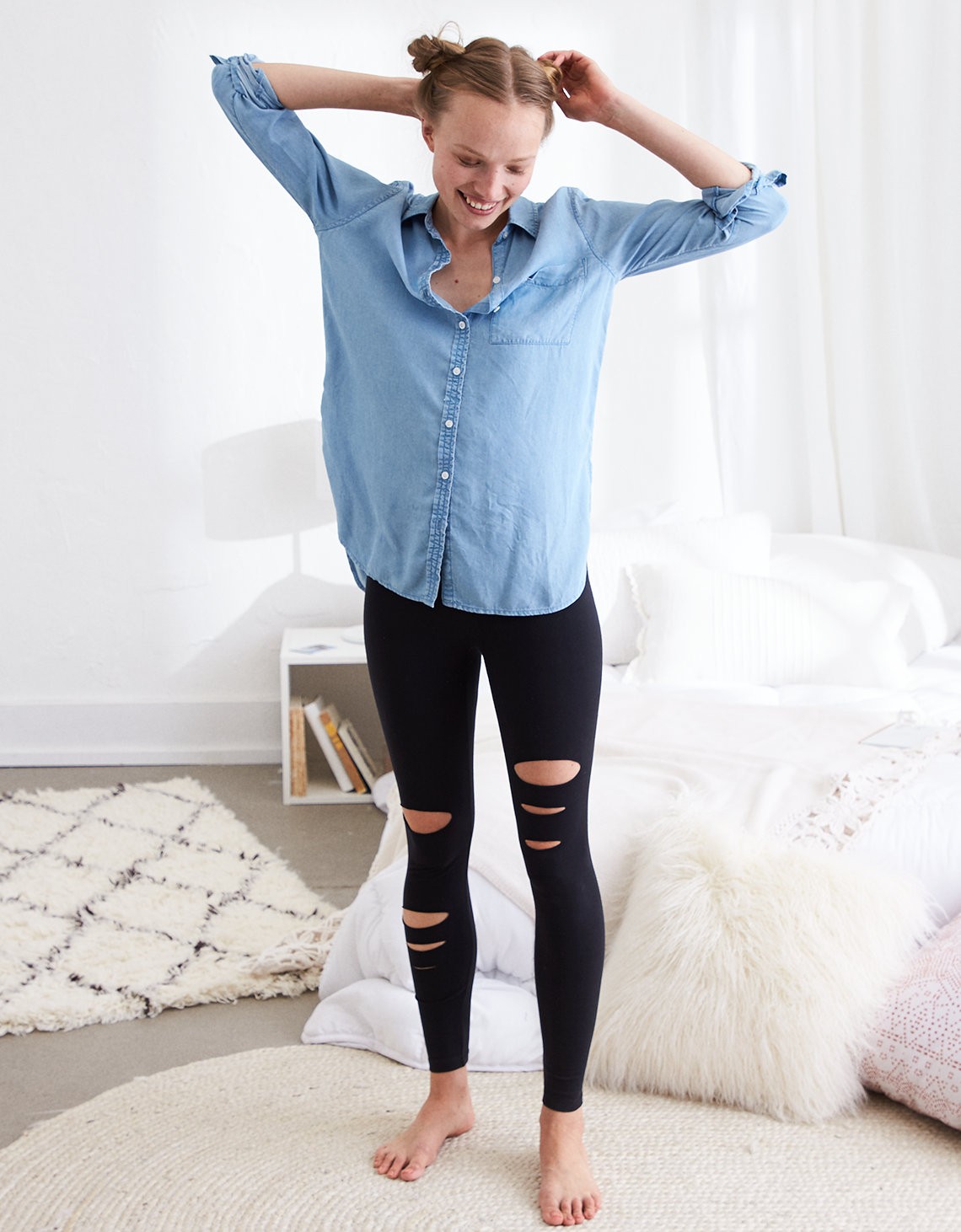 Aerie CHILL High Waisted Slash Legging, True Black | American Eagle Outfitters (US & CA)