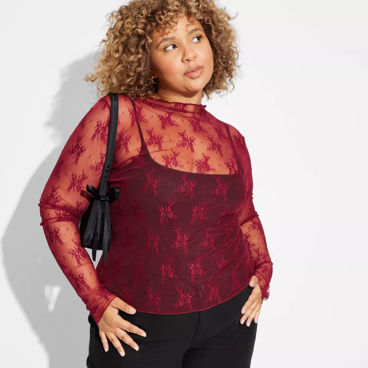 Women's Long Sleeve Mock Turtleneck Lace Shirt - Wild Fable™ | Target