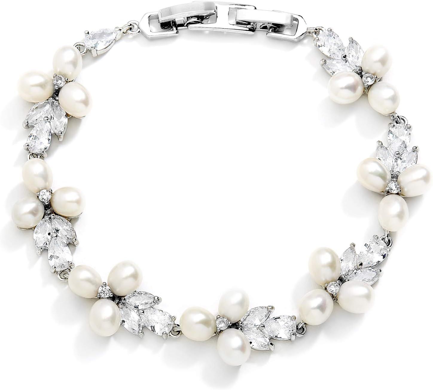 Mariell Freshwater Pearl Bridal Bracelet, 7 1/8" Plus 1/2" Extender, Wedding, Prom Jewelry Gift f... | Amazon (US)