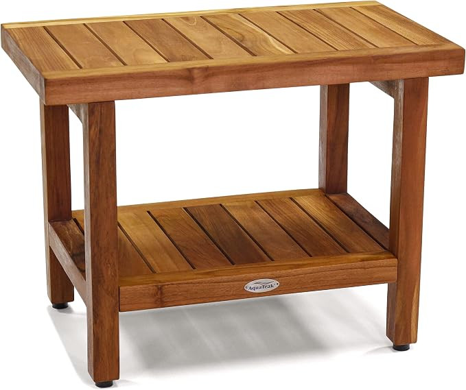 AquaTeak The Original 24" Spa Teak Shower Bench with Shelf | Amazon (US)