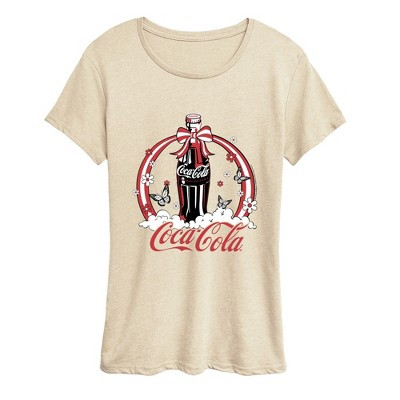 Women's Coca-Cola Retro Ribbon Bottle Short Sleeve Graphic T-Shirt - Birch - Medium | Target