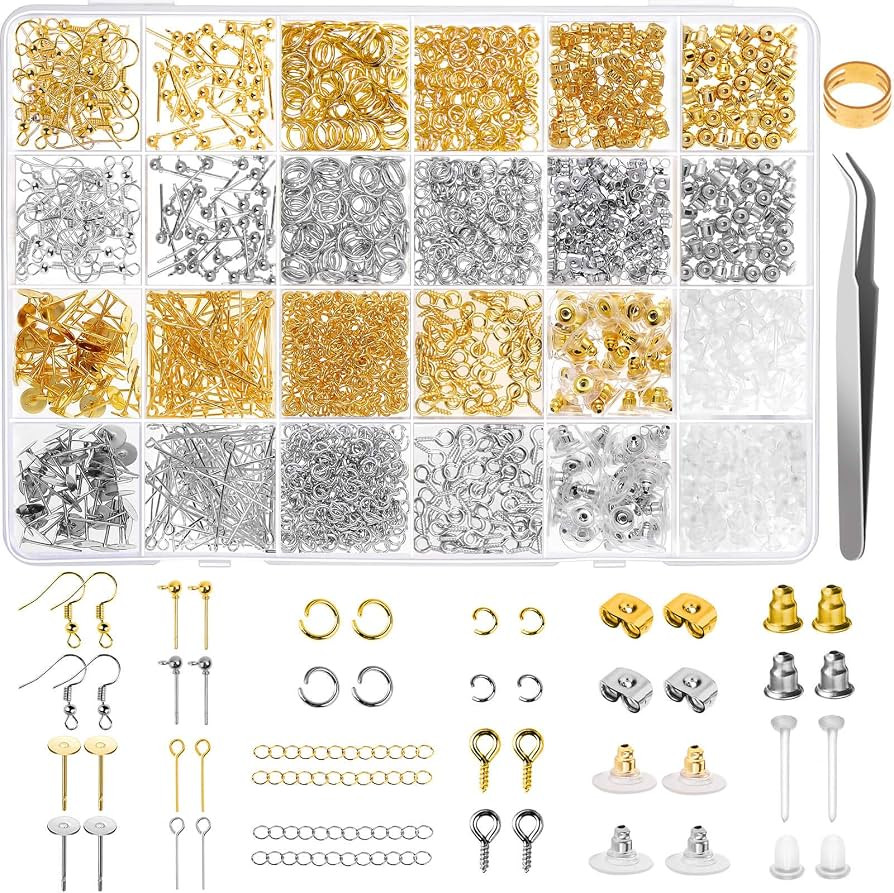 Earring Making Supplies Kit, Caffox 2900pcs Earring Hardware Pieces Repair Parts with Earring Hoo... | Amazon (US)