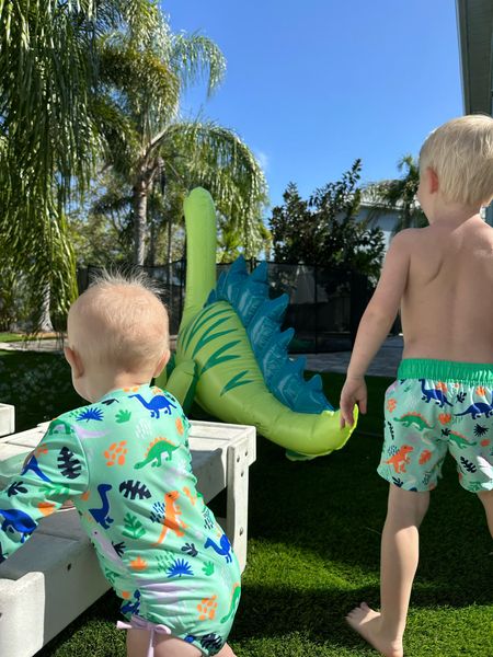 Dino sprinkler and matching dino swimsuits 

#LTKswim #LTKbaby #LTKkids