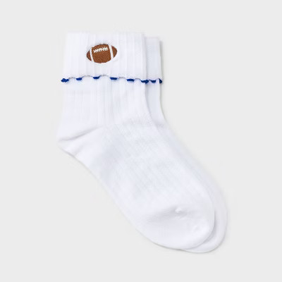 Women's Game Day Embroidered Football Pointelle Bobby Socks with Lettuce Edge Cuff - Wild Fable... | Target