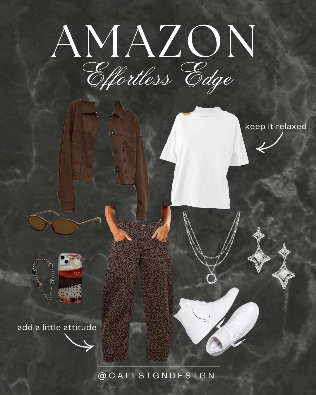 Leopard print pants take center stage in this cool-girl look, styled with a classic white tee and Converse for that effortless street-style vibe. Finished with rocker-inspired accessories to add just the right amount of attitude. Casual, bold, and perfect for concerts, coffee runs, or a laid-back night out. 

 #LTKdayinmylife #LTKgrwm #LTKootd