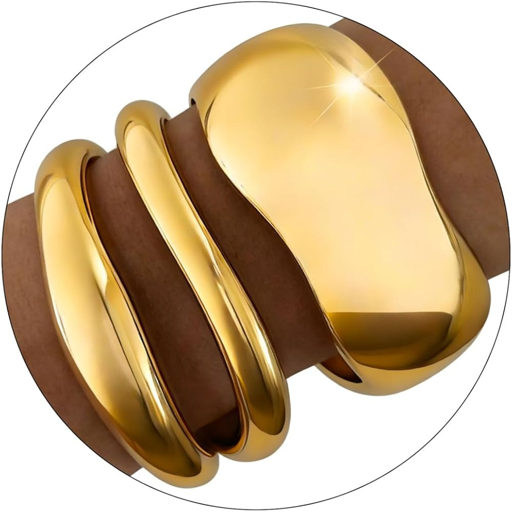 3Pcs Chunky Gold Bangles Bracelets for Women, Spring Hinged Big Stackable Bangles Set, Trendy Cuff Bracelet Stack Fashion Jewelry Gifts | Amazon (US)