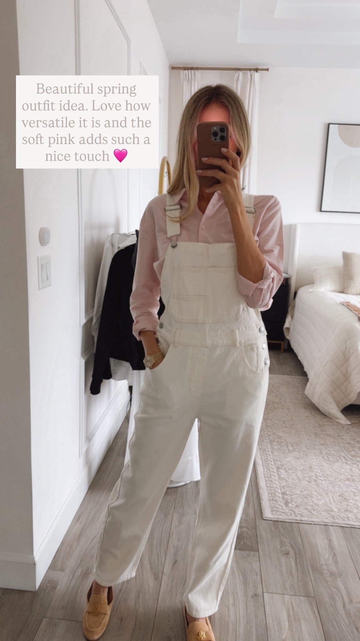 Beautiful spring outfit idea. Love how versatile it is and the soft pink adds such a nice touch. Runs true to size, I’m wearing size small on top and overall. @onequince #quincepartner

#LTKU #LTKootd #LTKSeasonal