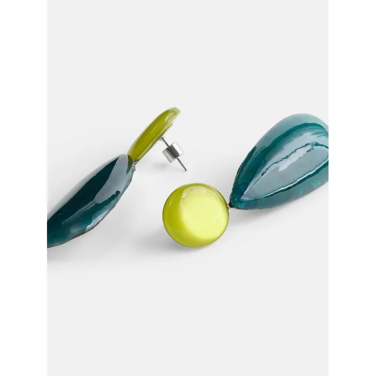 Scoop Women's Silver Tone Lime and Teal Drop Earrings, 1 Pair - Walmart.com | Walmart (US)