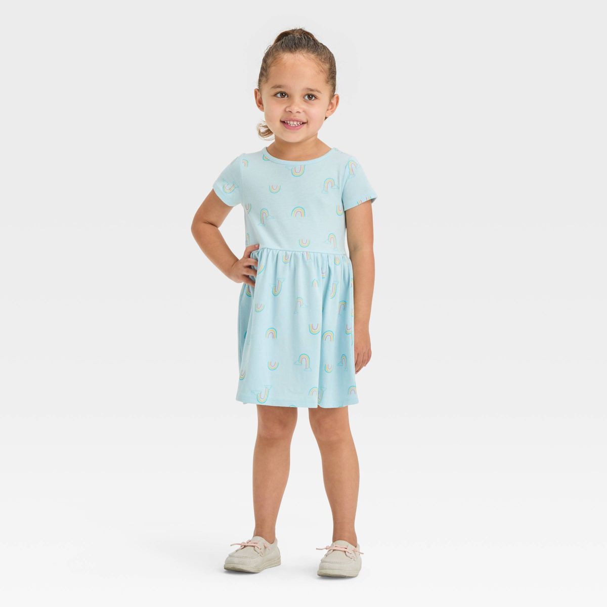 Toddler Girls' Rainbow Short Sleeve Dress - Cat & Jack™ Blue | Target