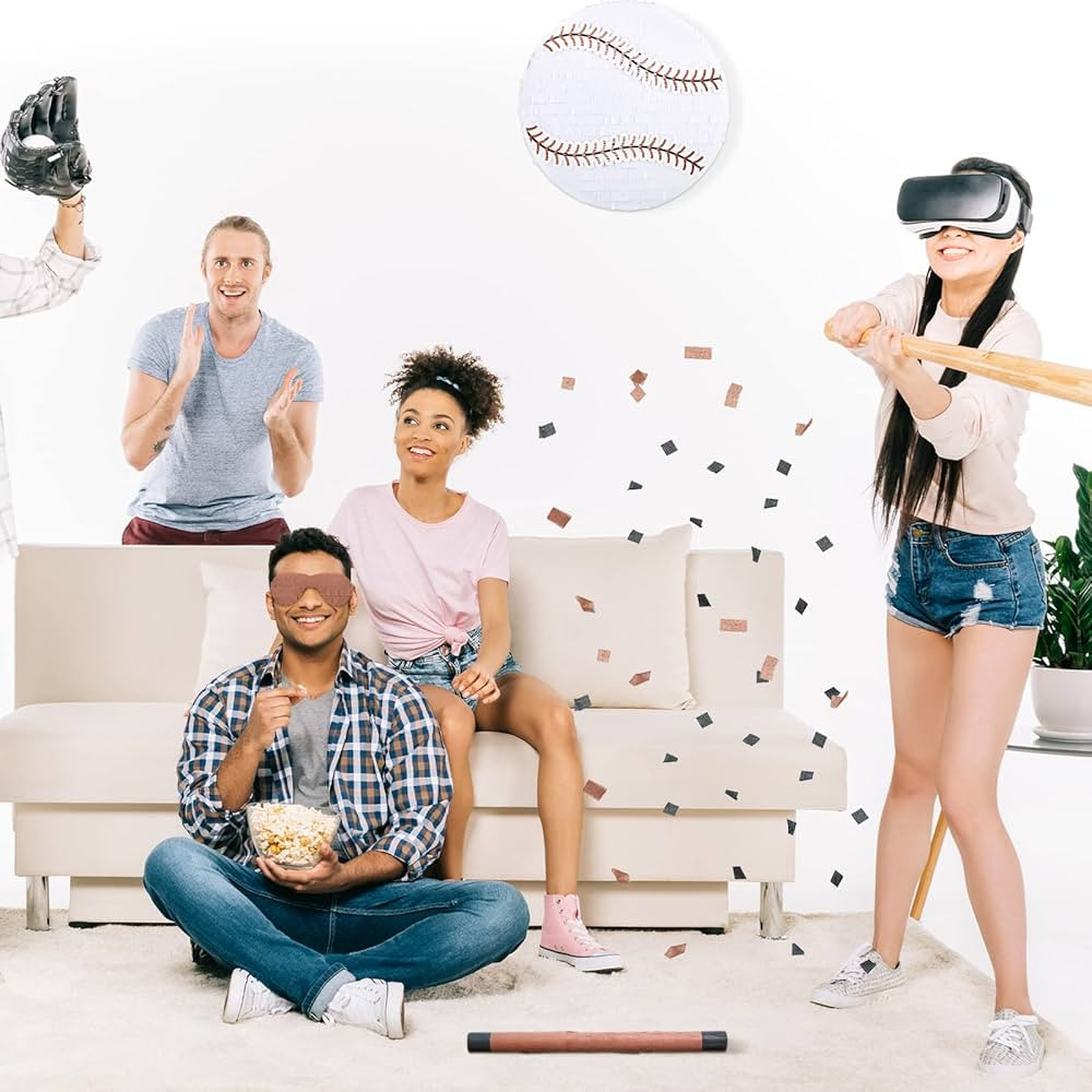 Small Baseball Pinata Bundle with Stick Blindfold, Bat, Confetti Plain Baseball Pinata for Boys B... | Amazon (US)