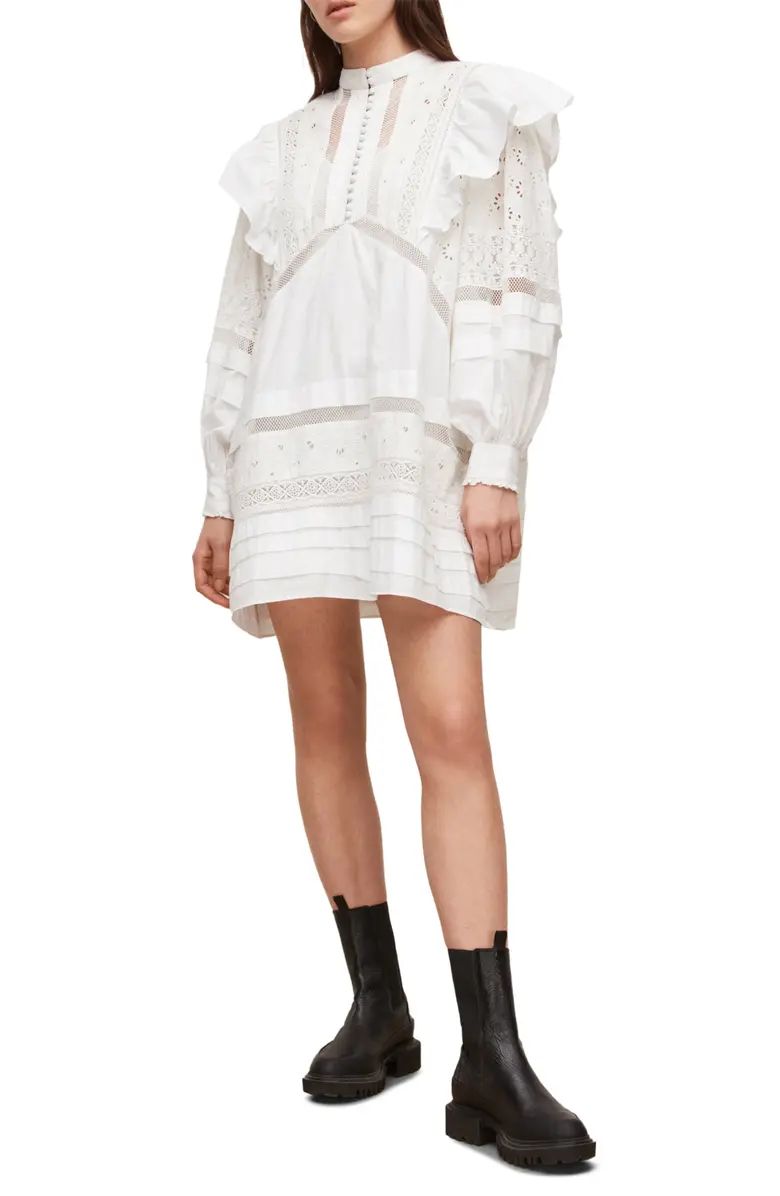 Prim Broderie Long Sleeve Cotton Blend Minidress | Nordstrom