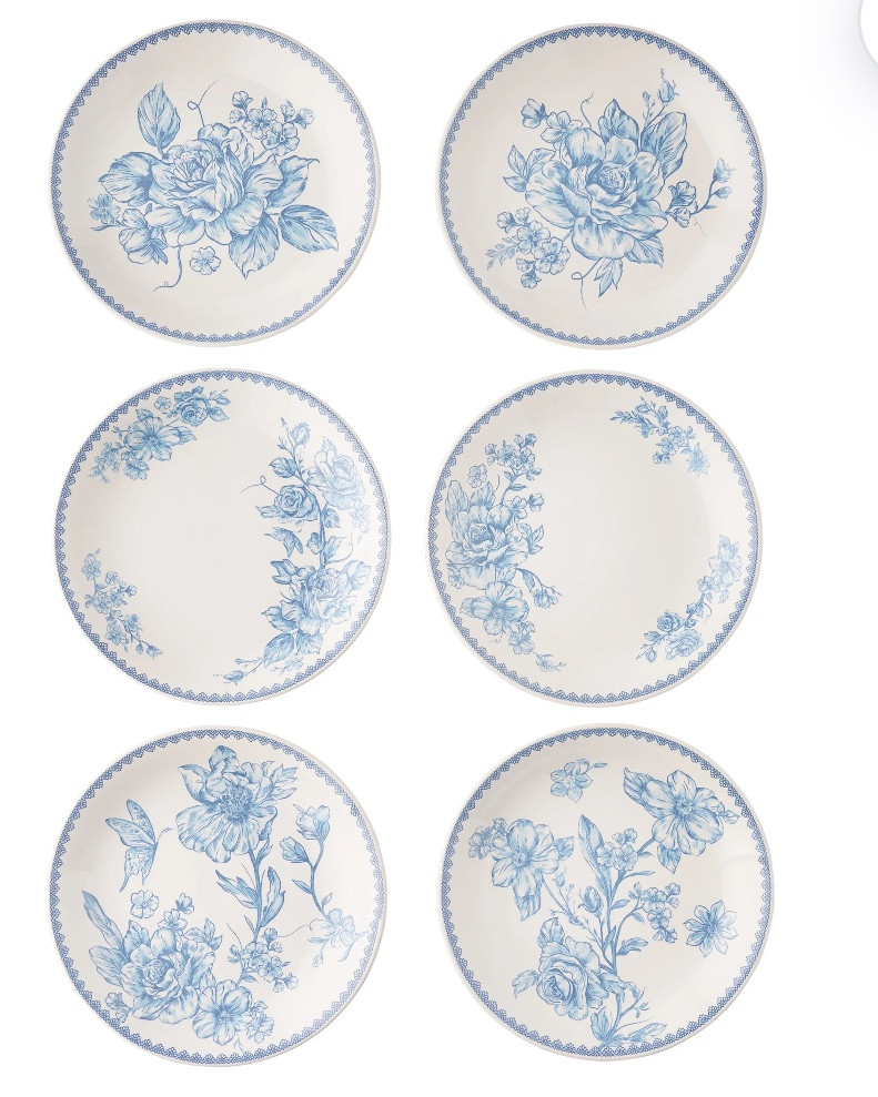 beautiful 6 plate set for $25! also available in green and brown. 

#ltkhome #ltkdishes #ltkplates
#grandmillennial 

#LTKfoodie