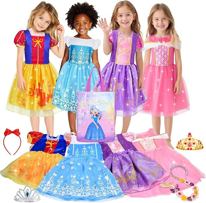 Meland Princess Dress Up - Princess Dresses for Girls with Princess Toys, Dress Up Clothes for Li... | Amazon (US)