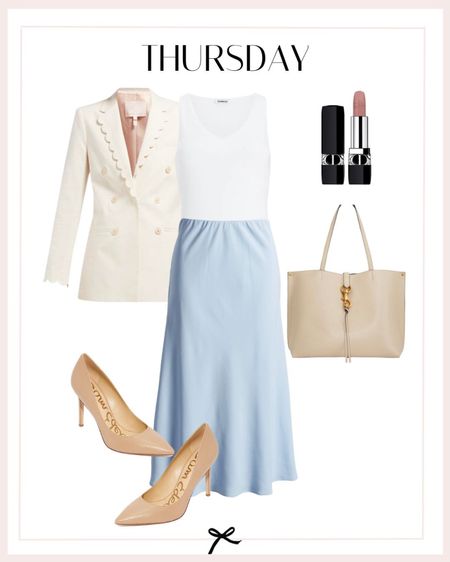 Gorgeous light blue skirt and scallop detail blazer perfect for a spring workwear look! 

#LTKworkwear #LTKFind #LTKSeasonal